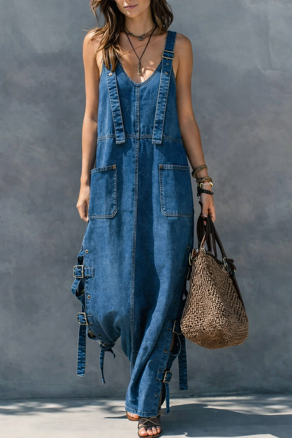 Arianna – Jumpsuit denimistä joustavalla vyötäröllä