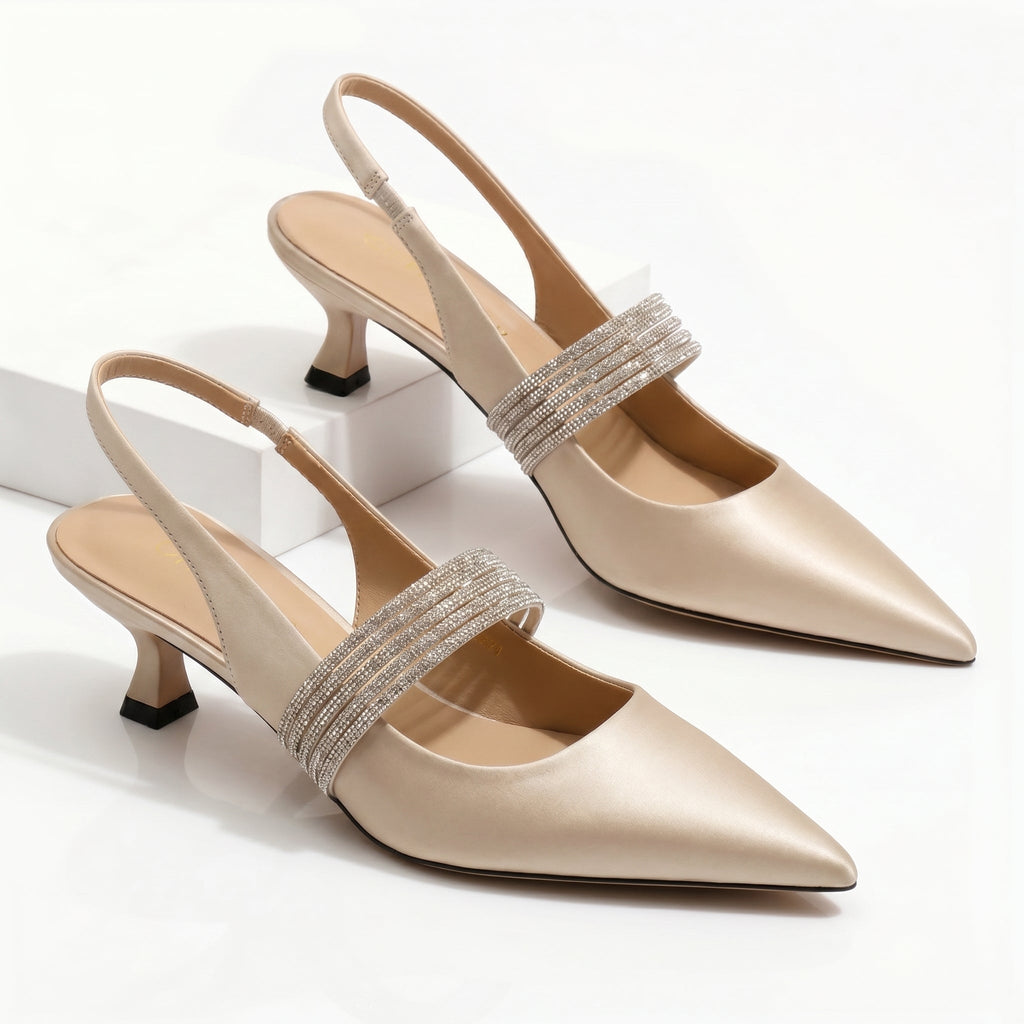 Ariel | Kitten heel -korkokengät kristalleilla