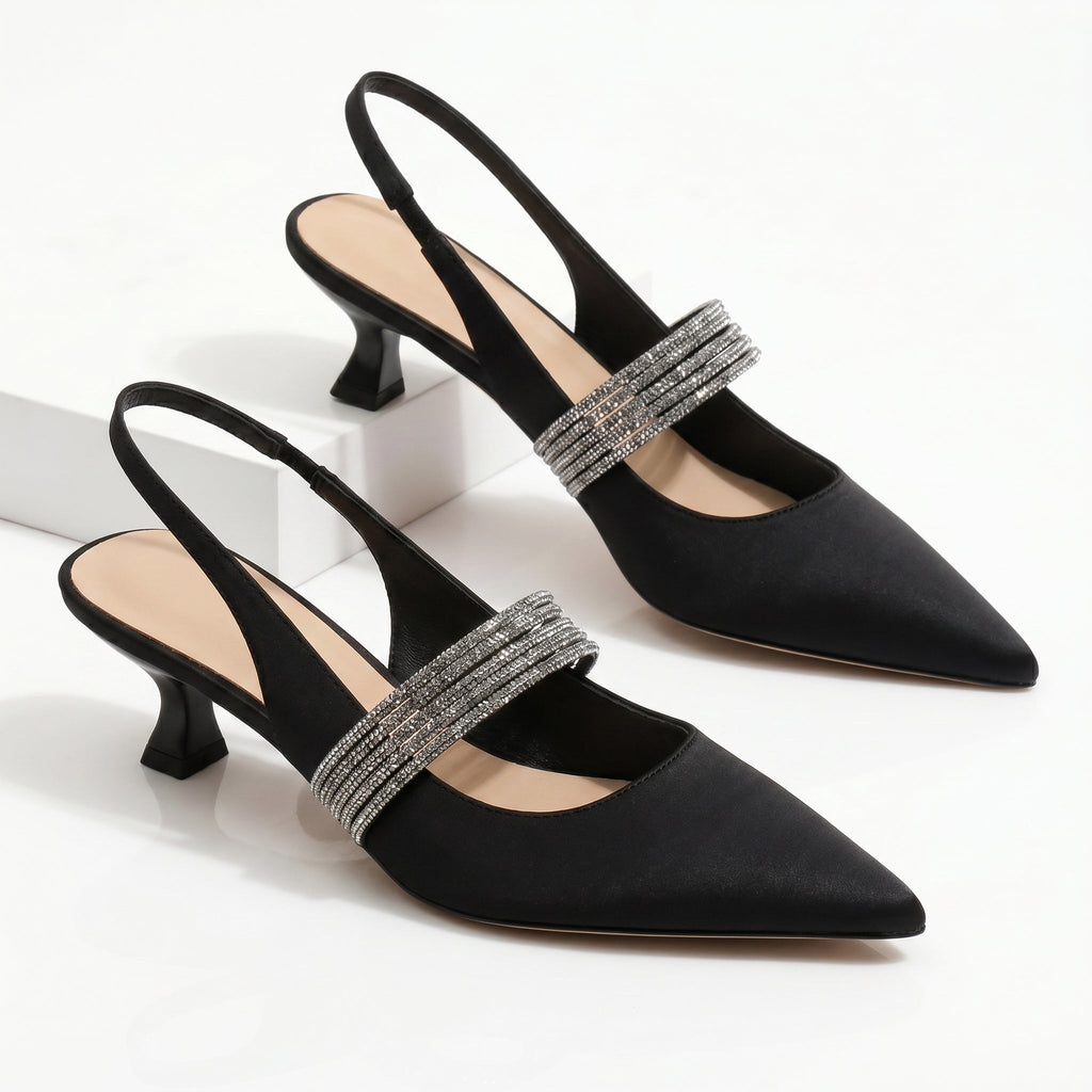 Ariel | Kitten heel -korkokengät kristalleilla