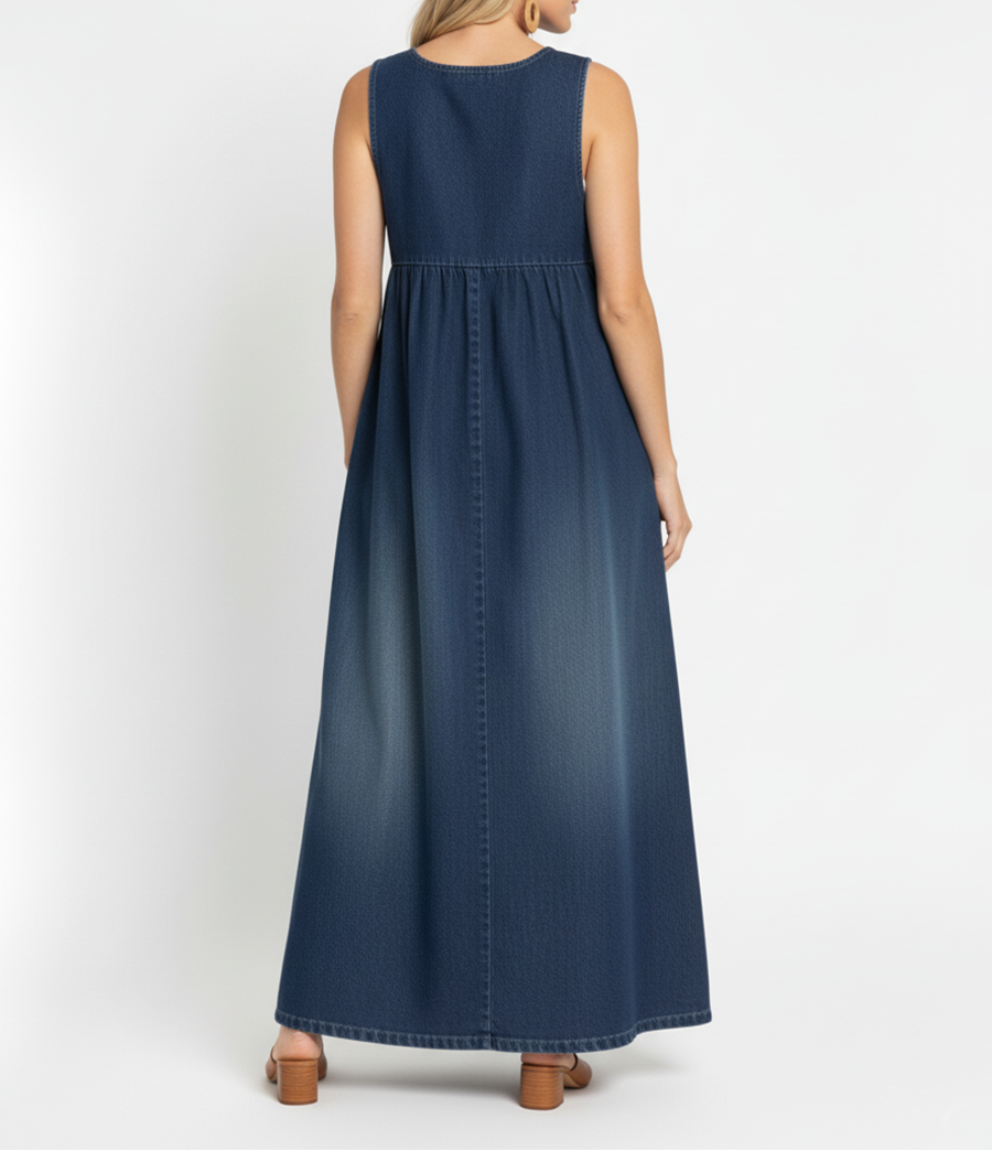 Camilla – Pesty vintage-denim-maksimekko