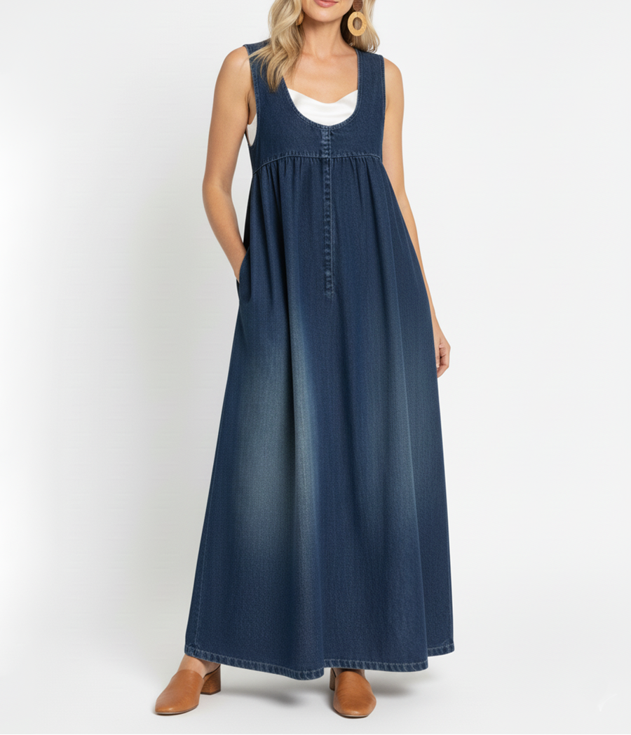Camilla – Pesty vintage-denim-maksimekko