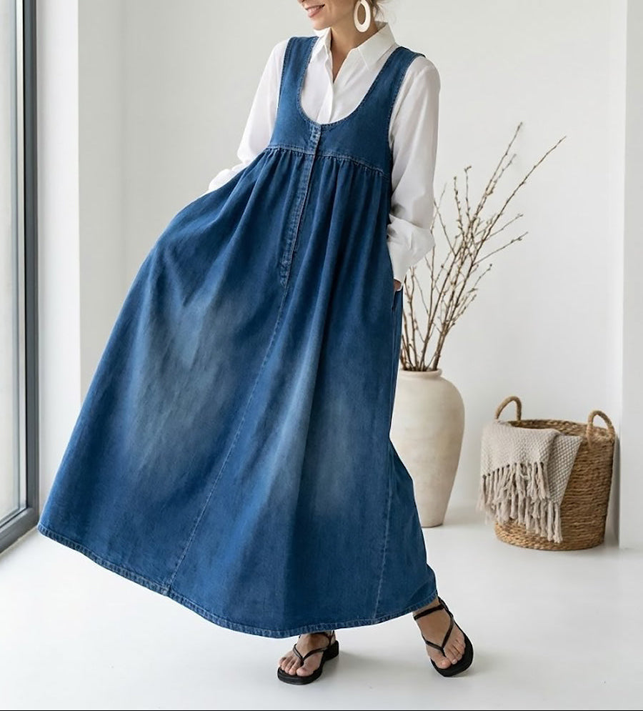 Camilla – Pesty vintage-denim-maksimekko
